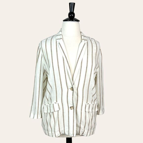 Rails Women's Flynn Mojave Linen Blend Stripe Cream Brown Blazer/Jacket Size XL - Picture 1 of 10